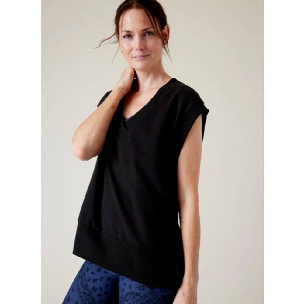Athleta Black Retroterry Vneck Oversized Sweatshirt Size Small